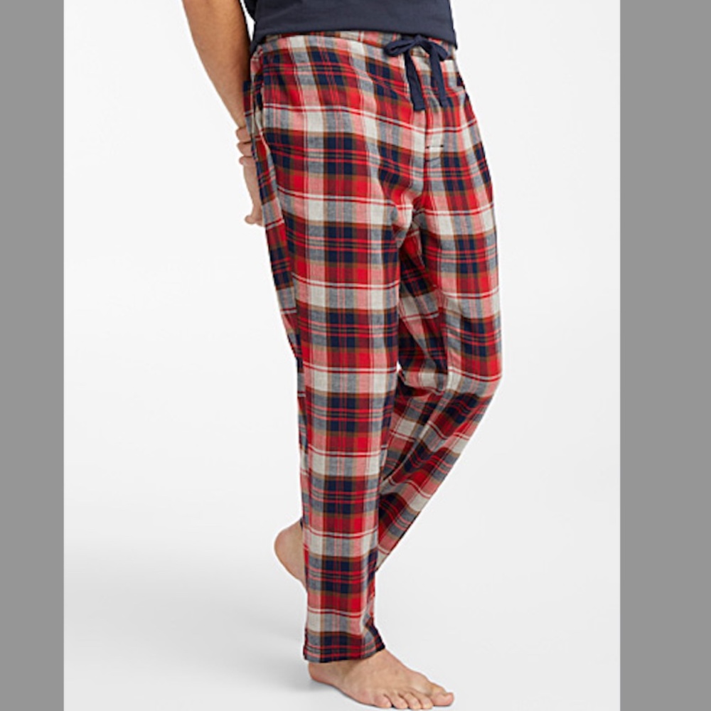 Red tartan lounge check cabin style organic cotton pants NWT